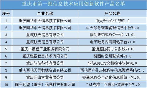重慶首批10項信息技術應用創新軟件產品名單出爐